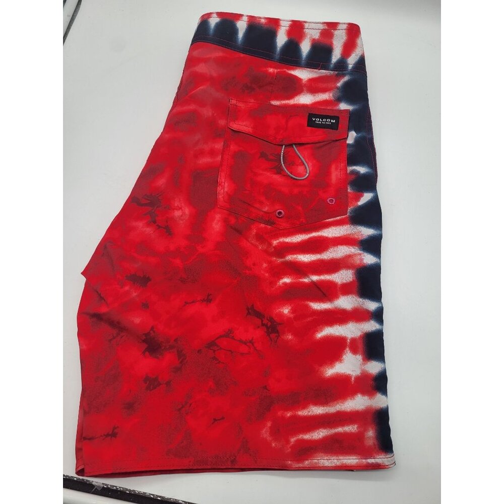 Volcom Mens SZ 33 Mod-Tech Quatro De Julio Red White Blue Tie Dye Swim Trunks - Picture 8 of 8